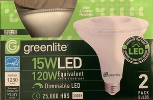Greenlite acre 15W LED Floodlight Dimmable White 120W 2 Pack Indoor/outdoor - Picture 1 of 3