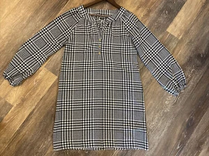 Mud Pie Damen Gr. M schwarz weiß geometrisches Langarm Polyester Etuikleid - Bild 1 von 9