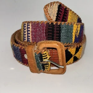 Handmade Unisex Leather Belt Colorful Mayan Weave Size 42 - Picture 1 of 10