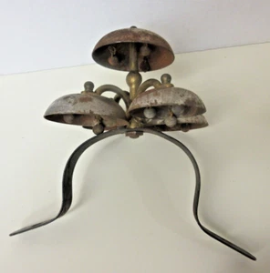 ANTIQUE Brass Horse Harness Sleigh Five 5 Bells Chimes for Hames Collar Carriage - Picture 1 of 11