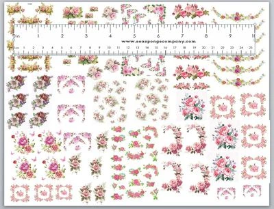 Dollhouse Miniature Shabby Chic Decals 1:12 Scale Floral Flowers Roses #2