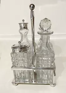 Antique Victorian EPNS A263 Silver Plate Cut Glass Condiment Caddy Cruet Set - Picture 1 of 10