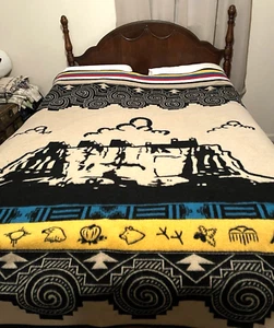 Pendleton Blanket Black Tan Pueblo Design 2006 Acoma New Mexico 77 x 64 - Picture 1 of 21