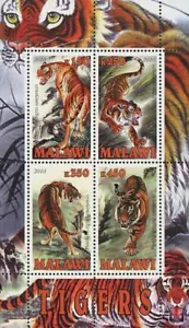 Malawi Tiger Wild Animal Souvenir Sheet of 4 Stamps Mint NH - Picture 1 of 1