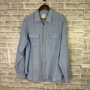 Billy Reid Sky Blue 100% Linen Double Pocket Button Up Shirt Mens 2XL FIT 3 - Picture 1 of 8