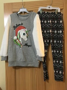 NWT Unicorn Sweatshirt Top Leggings set Girls "Believe in Magic" - Picture 1 of 1