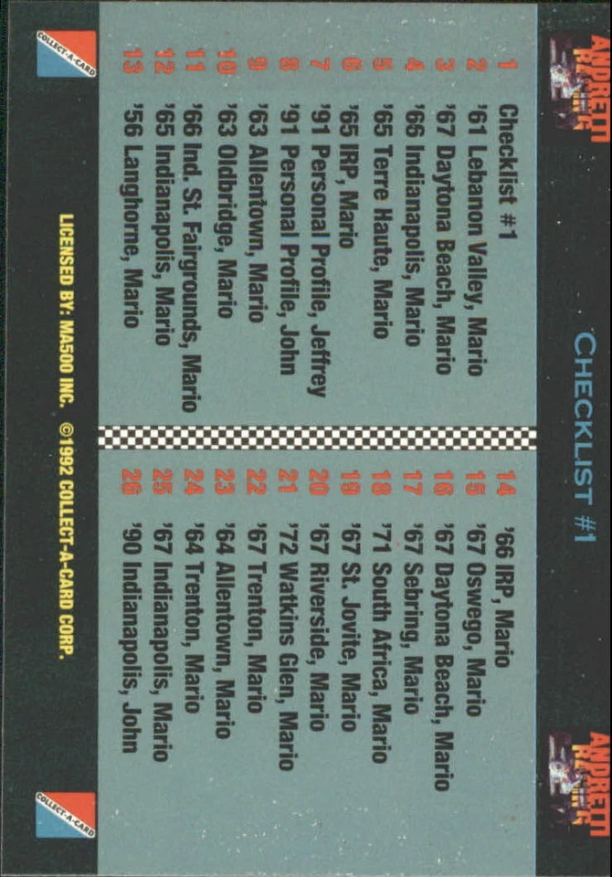 B1006- 1992 Collect-A-Card Andretti Racing 1-100 -You Pick- 15+ FREE US SHIP - Image 1 of 1