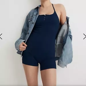 Madewell nahtlose Neckholder Biker Unitard Shorts blau XXS-XS Neu mit Etikett - Bild 1 von 10