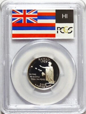 2008-S  SILVER WASHINGTON QUARTER HAWAII STATE SERIES FLAG LABEL  PCGS PR70DCAM - Image 1 of 3