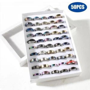 50Pcs MIX LOT Stainless Steel rings Wholesale Men Women Fashion Jewelry Gift DIY - Picture 1 of 3