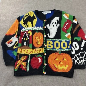 The Eagle's Eye Halloween Cardigan Sweater Sz Lg Trick or Treat Ghost Pumpkin - Picture 1 of 13