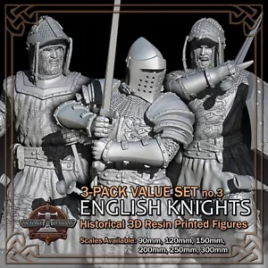 English Knights 3-Pack #3 - 3D Resin Printed Figure Models - Scale 90mm to 300mm - Picture 1 of 22