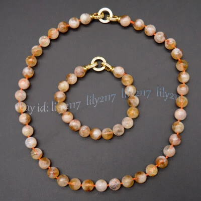 Collar pulsera de equilibrio curativo cuentas de piedras preciosas redondas de citrino natural mujeres hombres Foto 1 de 4
