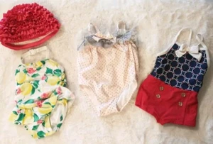 Janie And Jack 3-6 Months Baby Girls Bathing Swim Suits Set Of 3 With Swim Hat. - Picture 1 of 9