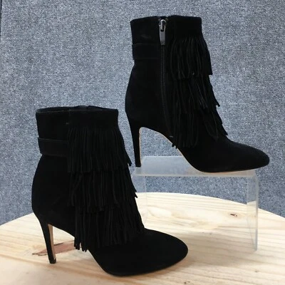 Via Spiga Boots Womens 5 M Ankle Bootie Grey Leather Fringe Pointed Toe Stiletto - Image 1 of 4