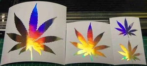 1028 (4) Holographic Assorted Marijuana Pot Leaf Decal Car Window Decal Sticker - Bild 1 von 1