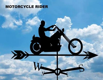 MOTORCYCLE RIDER metallo plasmacut banderuola tetto decorazione banderuola - Immagine 1 di 4