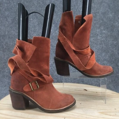 Jeffrey Campbell Boots Womens 9.5 Biker Orange Suede Buckle Ankle Top Block Heel - Image 1 of 4