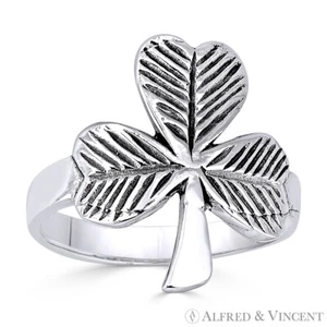 Irish Shamrock 3-Leaf Clover .925 Sterling Silver Irish / Celtic Luck Charm Ring - Picture 1 of 1