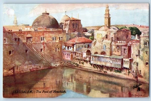 Jerusalén Israel Postal Piscina de Ezequías c1910 Tierra Santa Oilette Tuck Arte - Imagen 1 de 2