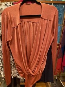 Free People Turnt Bodysuit Ginger Spice Womens XL Surplice Long Sleeve Shimmer - Picture 1 of 7