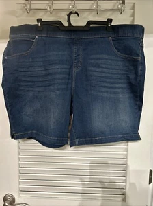 Terra & Sky Womens Plus Pull On Dark Wash Bermuda Shorts, 9" Inseam Sz 4XL 28-30 - Picture 1 of 17