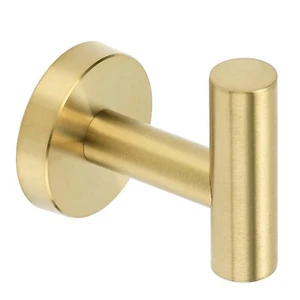 Brushed Gold Round Wall Mounted Robe Hook Bathroom Single Hanger Stainless Steel - Picture 1 of 4