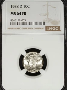 1938 D NGC MS 64 FB Mercury Silver Dime ☆☆ Great For Sets ☆☆ 003 - Picture 1 of 2