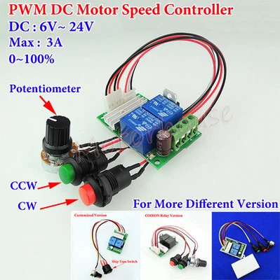 DC 6V-24V 12V 18V 3A PWM Motor Speed Controller Driver CW CCW Reversible Switch - Image 1 of 4
