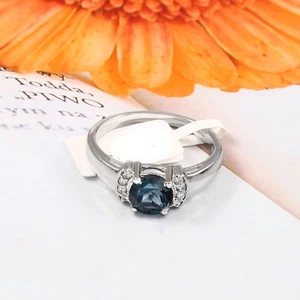 London Blue Topaz Round Solitaire Ring 925 Sterling Silver Halo Wedding Jewelry - Picture 1 of 8