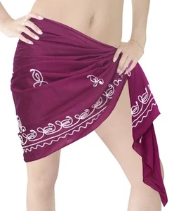 LA LEELA Cotton Swimwear Resort Pareo Girl Sarong Solid 72"X19" Magenta_468 - Picture 1 of 2