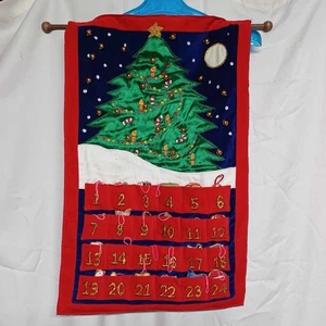 Vintage Fabric Advent Calendar 24 Ornaments Wood Hanger - Picture 1 of 16