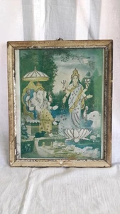 Hindu Lord Ganesha / Ganapathi & Goddess Saraswati antica stampa vintage... - Foto 1 di 5