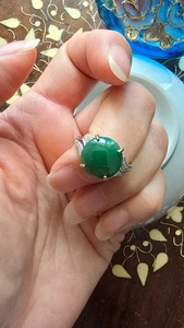 Genuino Bonito Anillo de Plata 925 Jadeíta Verde 4.95ct Jade (Tipo A) TAMAÑO Ajustable - Imagen 1 de 14