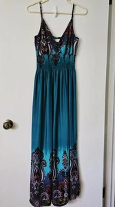 Maxi Vestido Bobbie Brooks, Mujer GRANDE Elástico Boho Cachemira Verde Azulado Azul Y2K - Imagen 1 de 9