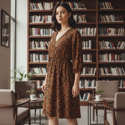 Ava Viv Midi Dress Womens 3X Vneck Smocked Long Sleeve Casual Pockets - Image 1 of 4