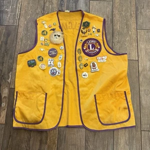 Vintage Lions Club Vest With Pins 80s & 90s XL Yellow Made in USA South Elgin - Picture 1 of 14