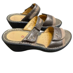 Clarks Artisan Keilsandalen Damen 6 EU 36 Bronze Leder Riemchen Komfort Freizeit - Bild 1 von 9