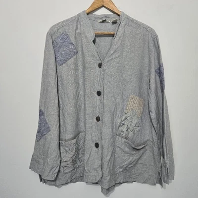 J Jill Linen Patchwork Jacket Sz S Pockets Coastal Grandma Artsy Lagenlook Lagom - Image 1 of 4