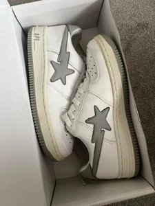 Bapesta Grey White Leather 2003 Trainers Bape Bathing Ape UK7 US8 - Picture 1 of 11