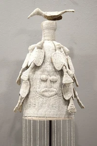African Yoruba Beaded White Colored Bird Crown - Picture 1 of 8