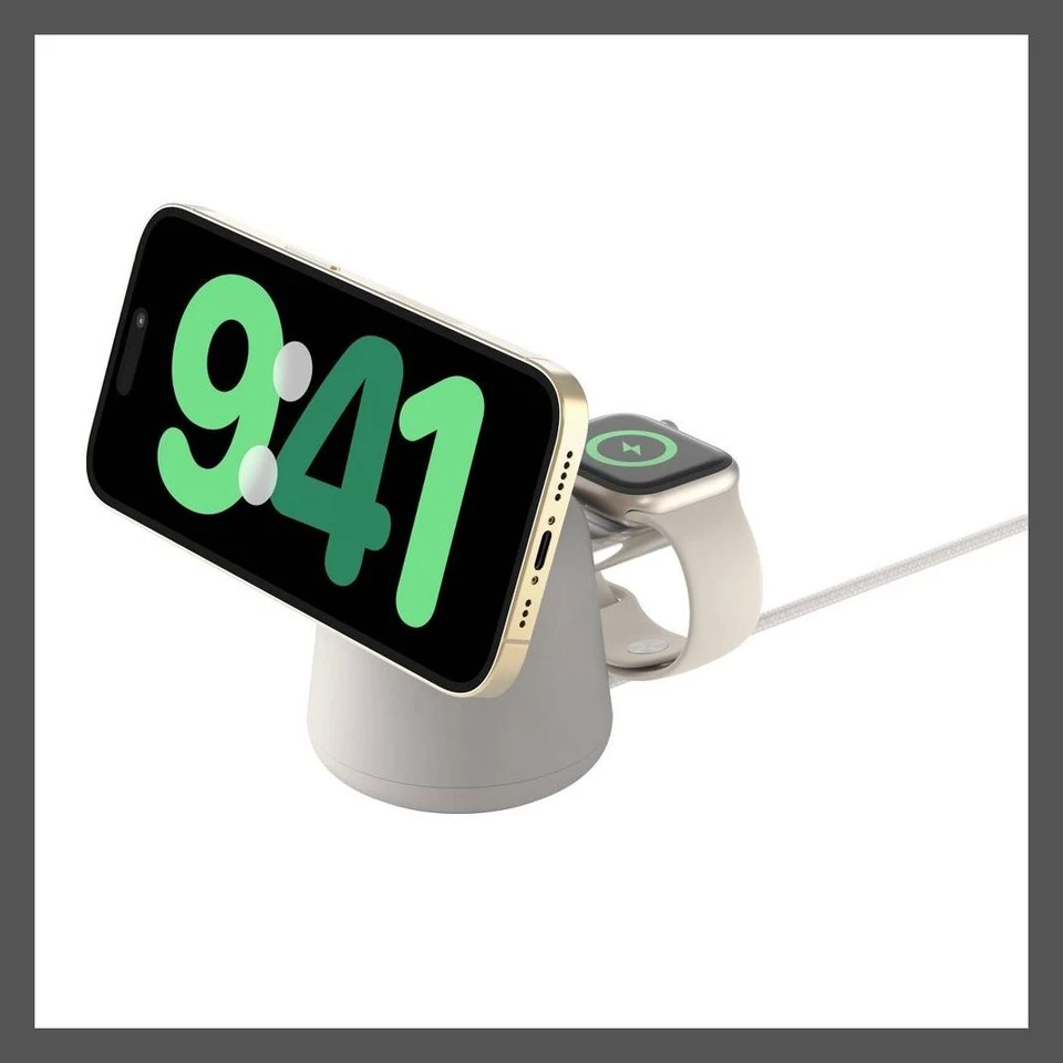 Base de carga inalámbrica Belkin 2 en 1 con MagSafe - Arena Foto 1 de 4