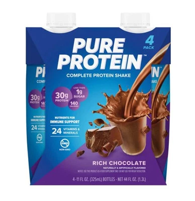 Chocolate Pure Protein 🍫Batido de Proteínas, Botellas de 11oz, Paquete de 4 Foto 1 de 4