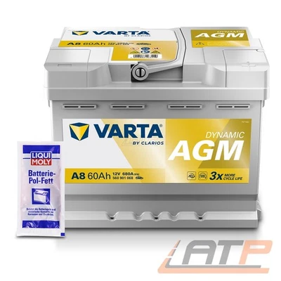 VARTA AUTOBATTERIE DYNAMIC AGM 60Ah STARTERBATTERIE 680A A8 + 10g POL-FETT - Bild 1 von 4