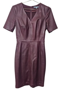 Antonio Melani Dress Midi Size 2 Genuine Leather Short Sleeve Burgundy - Picture 1 of 10