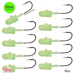Peces 10 piezas ¡GUAU! Cabeza de plantilla de bala de pesca de 8 oz con gancho 10/0 MUSTAD que brilla en la oscuridad - Imagen 1 de 9