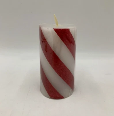 Vela a rayas de caramelo sin llama parpadeante Pottery Barn Premium 3 x 6 pulgadas #F146 Foto 1 de 3