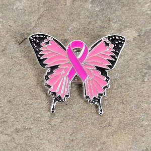 Breast Cancer Awareness Pink Ribbon Butterfly Souvenir Enamel Lapel Hat Pin - Picture 1 of 3