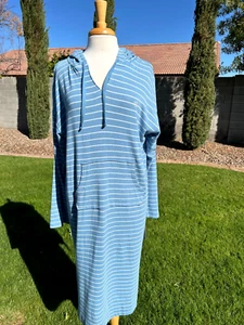 Lauren Ralph Lauren Hooded Lounger Nightgown Plus Size 1X Blue Striped $74 NWT - Picture 1 of 7