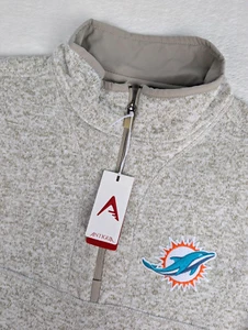 Miami Dolphins 1/4 Zip Pullover Sweater Antigua Fortune Mens XL Oat Heather NWT - Picture 1 of 10